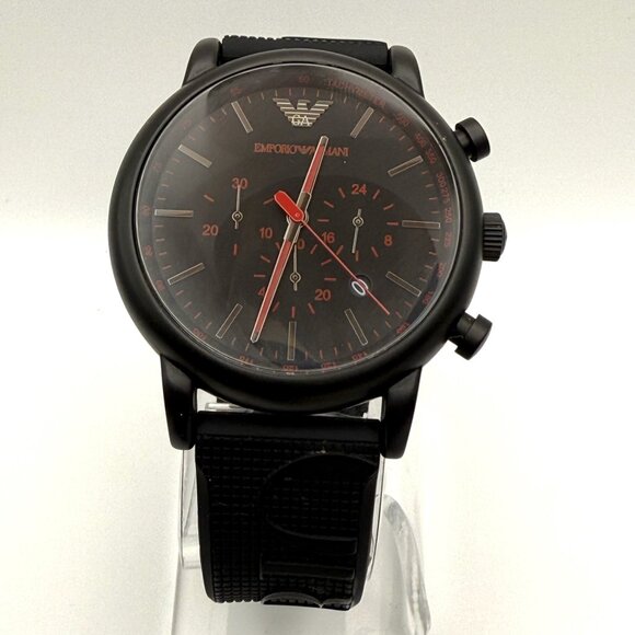 Emporio Armani Luigi Chronograph Black Red 46mm Men’s Watch Working - Picture 1 of 9